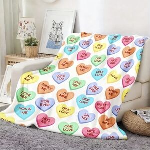 NWT Valentines Candy Hearts Digital Print Polyester Knit Blanket Throw 40" x 50"